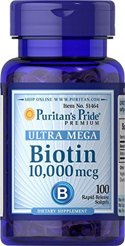 Puritan'S Pride Premium Ultra Mega Biotin 10,000Mcg Dietary Supplement For Healthy Hair Skin Nails And Energy Metabolism Support100 Day Supply 100 Rapid Release Softgels