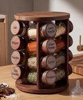 Yungyan Acacia Wood Brown Rotating Spice Rack Seasoning Organizer with 16 Empty Jars, Spice Containers Set with Labels and Funnel, Revolving Seasoning Rack for Kitchen Accessories