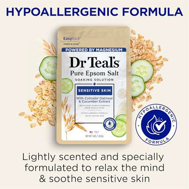 Dr Teal'S Epsom Salt Magnesium SoakSensitive Skin With Colloidal Oatmeal & Cucumber Extract3 Lbs
