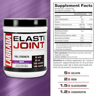 Labrada Nutrition Elastijoint Glucosamine Joint Support Supplement Powder for Men and Women Joint Relief and Bone Health Supplement with MSM Glucosamine Chondroitin MSM Gluten Free