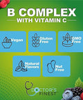 Doctors Finest Vitamin B Complex Gummies, Vegan, Gmo- Gluten , Great Taste Natural Strawberry Flavor Gummy Vitamins, With 6 B Vitamins, Energy Support Dietary Supplement, For Adults 90 Gummies