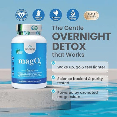 Nbpure Mago7 - Natural Colon Cleanse & Detox - Occasional Constipation Relief, Stool Softening, & Bloating Support For Men & Women - Ozonated Magnesium Oxide, 30 Capsules