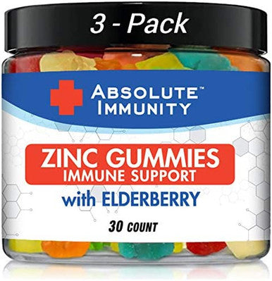 Absolute Immunity ZINC and Elderberry Gummies Immune System Health Adults and Kids 30ct. 3 Pack