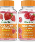 Lifeable Collagen & Vitamin C + Magnesium Gummies Bundle Great Tasting Vitamin Supplement Gluten Gmo Chewable Gummy