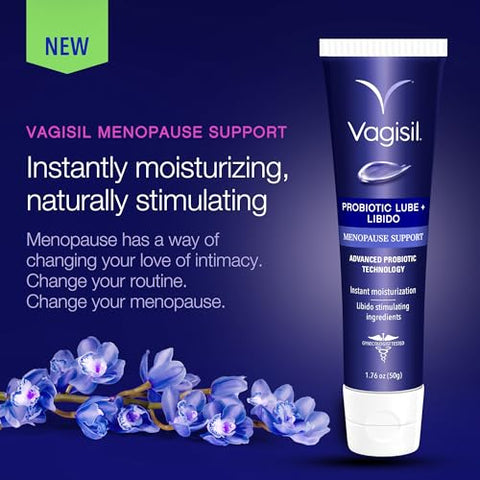 Vagisil Menopause Support Probiotic Lube + Libido Vaginal Moisturizer With Hyaluronate Ashwagandha And Watermelon Extract Ph Balanced For Mature Microbiome Hormone- 1.76 Oz