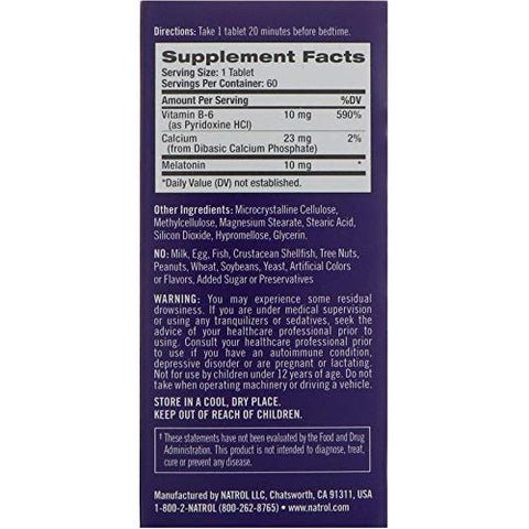 Natrol Advanced Sleep Melatonin Tablets Maximum Strength 10 Mg 60 Ea