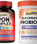 Vitalibre Iron Complex Supplement 60 Capsules & Akkermansia Muciniphila Probiotic 1 Billion Tfu, 30 Capsules