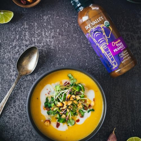 Sky Valley Thai Peanut Sauce - Gluten Free Peanut Sauce, Mild Heat, Authentic Flavor, Organic, Vegan, Non GMO, Gluten Free, Peanut Sauce for Spring Rolls- 14 Oz
