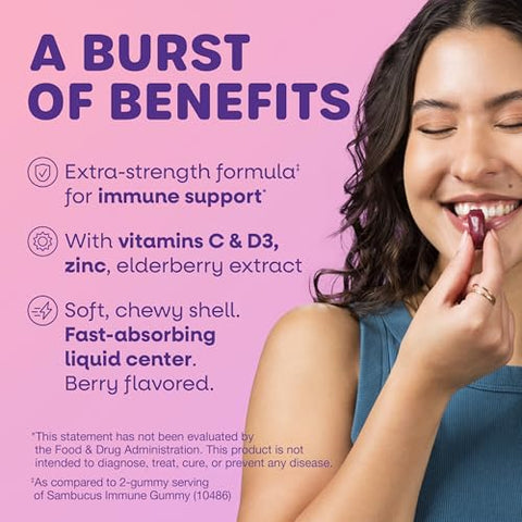 Nature'S Way Sambucus Ultra Immune Juicy Burst Extra-Strength Formula(1) Immune Support Vitamin D3 Vitamin C And Zinc Elderberry Extract 30 Berry Flavored Chews