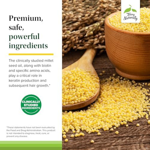 Terry Naturally Hair Renew Formula Hair Growth Support Supplement with Horsetail Biotin and Folic Acid Millet Seed Oil for Keratin Production Support 60 Softgels 2 Pack