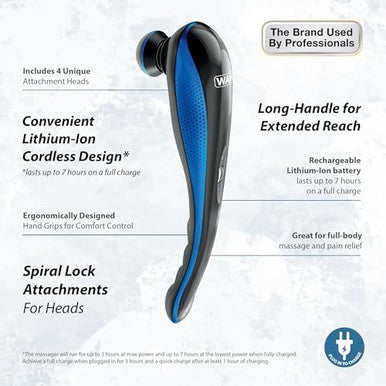 Wahl Lithium Ion Deep Tissue Long Handled Cordless Percussion Therapeutic Handheld Massager For Muscle, Back, Neck, Shoulder, Full Body Pain Relief ÃƒÂ¢Ã¢â€šÂ¬Ã¢â‚¬Å“ Fsa Eligible ÃƒÂ¢Ã¢â€šÂ¬Ã¢â‚¬Å“ Model 4232