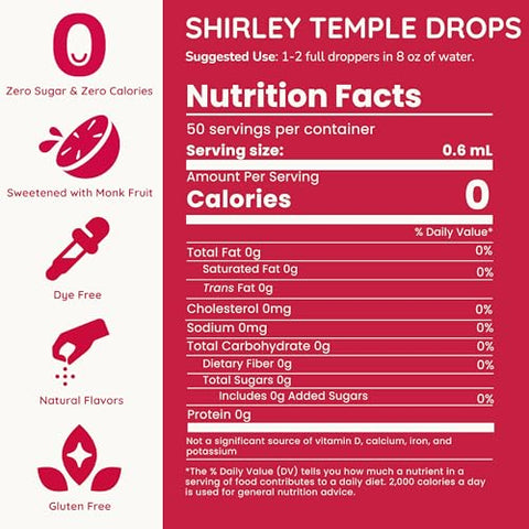 Allways Shirley Temple Drops ÃƒÂ¢Ã¢â€šÂ¬Ã¢â‚¬Å“ Sugar Free Liquid Water Enhancer with Monk Fruit ÃƒÂ¢Ã¢â€šÂ¬Ã¢â‚¬Å“ Zero Calorie Shirley Temple Drink Mix for Water ÃƒÂ¢Ã¢â€šÂ¬Ã¢â‚¬Å“ Natural Flavors ÃƒÂ¢Ã¢â€šÂ¬Ã¢â‚¬Å“ 50 Servings ÃƒÂ¢Ã¢â€šÂ¬Ã¢â‚¬Å“ No Sugar Hydration