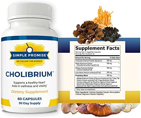 Simple Promise - Cholibrium - Mushroom Supplement With Lions Mane - Heart And Cholesterol Support 60 Capsules