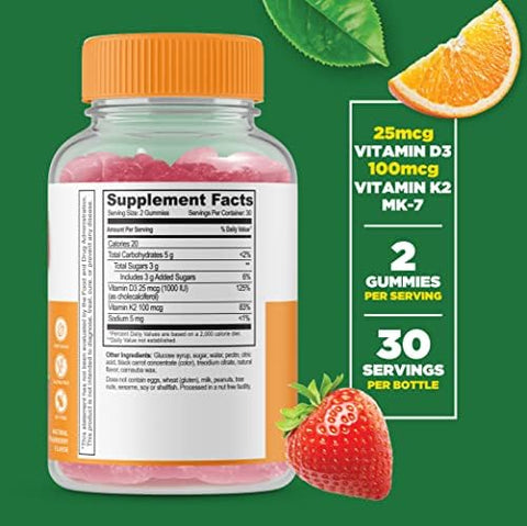 Lifeable Vitamin D3 + Vitamin K2 + Magnesium 85Mg Gummies Bundle Great Tasting Vitamin Supplement Gluten Gmo Chewable Gummy