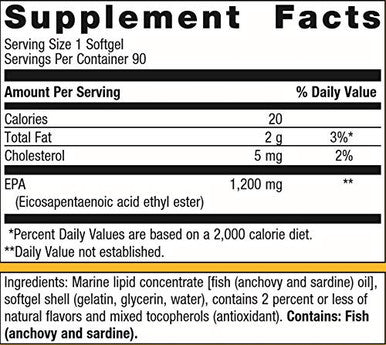Metagenics OmegaGenics EPA 1200 Omega-3 Oil Daily Supplement to Support Cardiovascular Health & Healthy Mood 90 Count