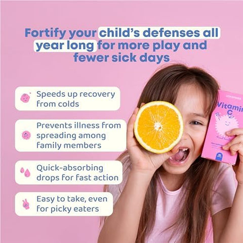 JoySpring Genius Drops and Vitamin C School Backup Bundle Kids Vitamins Naturally Sourced NonGMO NonAlcoholic Liquid Formula Immunity Health Support Vegan and Vegetarian Supplement Drops
