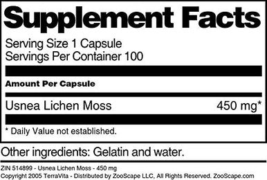 Terravita Usnea Lichen Moss - 450 Mg (100 Capsules, Zin: 514899)