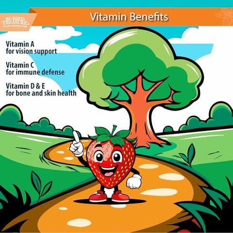 Buried Treasure Children's Daily Multi Liquid Multivitamin and Minerals Nutritional Dietary Vegan Supplement for Kids No Artificial Ingredients NonGMO Natural Fruit Flavors 16 oz w/Dose Cup