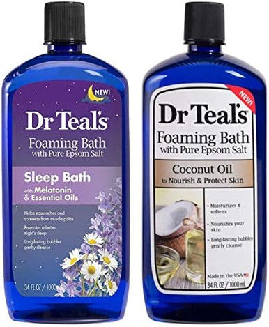 Dr Teal'S Foaming Bath Variety Set (2 Pack34Oz Ea) - Melatonin Sleep BathNourish & Protect With Coconut Oil - Essential Oils Blended With Pure Epsom Salt Ease Pain & Promote Better Sleep