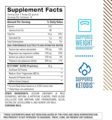 Bpi Sports Keto Bomb Promotes Energy Hydration And Fat Loss Mct And Electrolytes Sugar With Calcium French Vanilla Latte 18 Servings