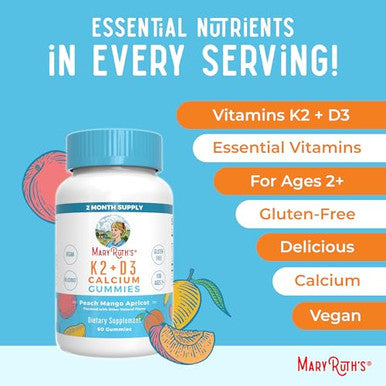 Maryruth's Kids Magnesium Calm Gummies (Hibiscus) & Vitamin K2+D (Peach Mango 3 Gummies