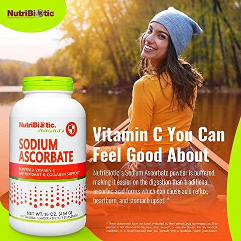 Nutribiotic - Sodium Ascorbate Buffered Vitamin C Powder 16 Oz Vegan Non-Acidic & Easier On Digestion Than Ascorbic Acid Essential Immune Support & Antioxidant Supplement Gluten & Gmo