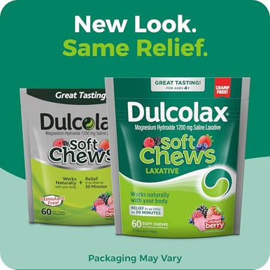 Dulcolax Soft Chews Saline Laxative Mixed Berry (60Ct) Gentle Constipation Relief Magnesium Hydroxide 1200Mg (Pack Of 2)