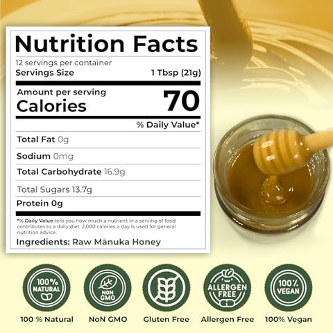 Center of Paradise Raw Manuka Honey Certified UMF 15+ | MGO 515+ (250g / 8.8oz) Glass Jar - Pure & Natural New Zealand Honey for Daily Immune Support and Wellness - Non GMO & Unpasteurized