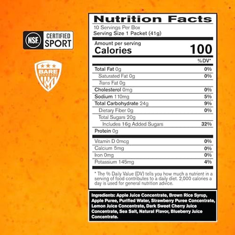 Bare Performance Nutrition Bpn Go Gel Endurance " Mixed Berry 10 Singleserving Packs + Mixed Berry Caffeinated 10 Singleserving Packs (20 Gels Total) 24G Carbs + 100 Calories Vegan + Gluten