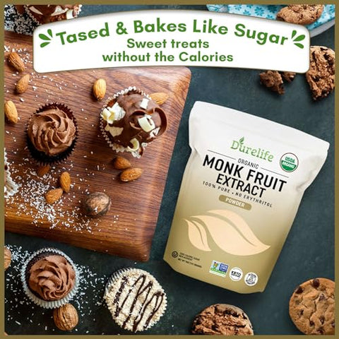 Durelife Organic 100% Pure Monk Fruit sweetener, No Erythritol, Monkfruit Extract Powder 10 OZ and DureLife XYLITOL Sugar Substitute 1 LB (16 OZ) Made From 100% Pure Birch Xylitol NON GMO
