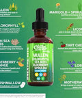 Organic Mullein Liquid Drops With Chlorophyll For Lung Detox Plus Irish Sea Moss, Spirulina, Licorice, Tart Cherry, Lobelia, Motherwort, And Elderberry For Men Women Health Supplement Vitamin