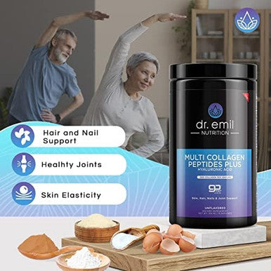 Dr. Emil Nutrition Multi Collagen Peptides Powder 20G Of Unflavored Hydrolyzed Collagen Protein Powder With Hyaluronic Acid For Hair Skin Nails And Joints 15 Servings