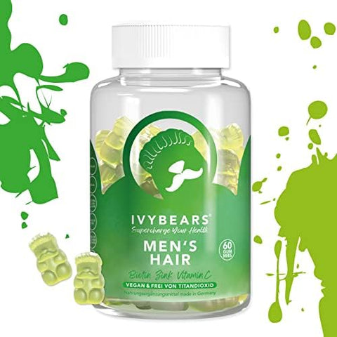 Ivybears Menâ€™S Hair Vitamin Gummies â€“ Anti-Hair-Loss Anti-Shedding â€“ Hair Growth Supplement For Men â€“ Biotin Folic Acid Zinc - Vitamins A C D E B5 B6 And B12 â€“ For Hair Skin & Nails â€“ Vegan