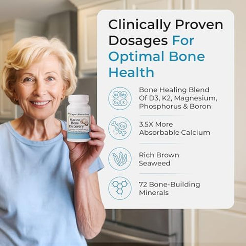 Marine Calcium Bone Density Supplement 3.5X Absorbable Pearl Calcium and Icelandic Marine Algae with Magnesium Vitamin D3 K2 and More Organic Holistic Alternative Astronaut Endorsed 30 Days Supply
