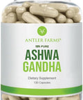 Antler Farms 100% Pure Ashwagandha Root and Ashwagandha Root Extract 130 Capsules 1200mg Standardized to 5% withanolides Enhances Mental Performance Energy and Immunity