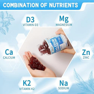 Calcium Magnesium Zinc Gummies With Vitamin D3 & K2 - High Potency Enhanced Absorption -60 Orange Gummies Flavored