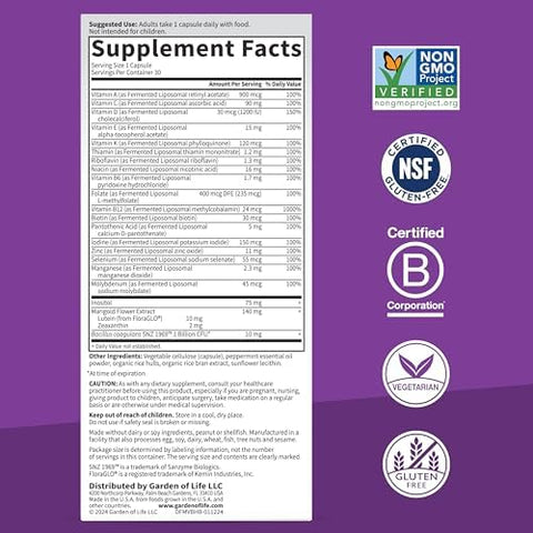 Garden Of Life Dr Formulated Multi+ Brain Health Fermented Liposomal Multivitamin + Lutein and Zeaxanthin Vitamin D3 and Probiotics Memory and Focus Support Digestive and Immune Health 30 Capsules