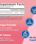 Vitalibre Vitamin B12 Sublingual 5000 mcg Methylcobalamin Bioactive Form High Absorption Vegan Nerve Energy Immune Mood Support Natural Peach Flavor Fast Dissolve Mini Tablets No Sugar