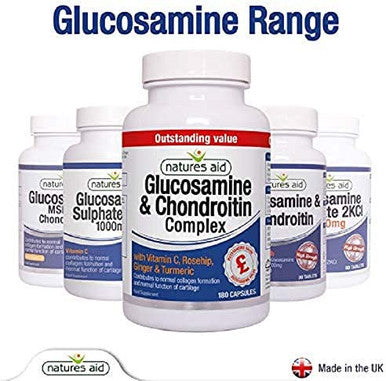 Natures Aid Glucosamine and Chondroitin Complex with Vitamin C Rosehip Ginger and Turmeric 180 Capsules
