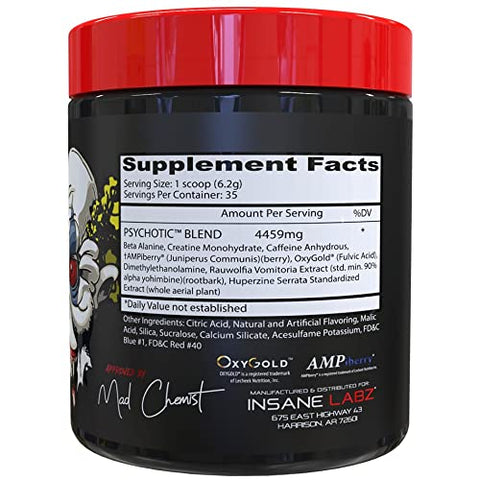 Insane Labz Psychotic High Stimulant Pre Workout Powder Extreme Lasting Energy Focus And Endurance With Beta Alanine Creatine Monohydrate Dmae 35 Srvgs (Gummy Candy)