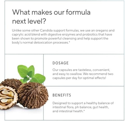 Sunergetic Premium Candida Cleanse Supplement " Candida Support Supplement With Oregano Caprylic Acid Black Walnut & Probiotics " Supports Gut Health Digestion & Intestinal Flora 60 Candi Support Capsules