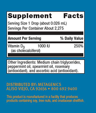 Metagenics D3 Liquid Vitamin D Supplement 2 fl. oz. Support for Bone Cardiovascular and Immune Health | 2,275 servings