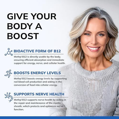 aSquared Nutrition Vitamin B125000 MCG Supplement with Methylcobalamin (Methyl B12) Max Strength Vitamin B 12 Support to Help Boost Natural Energy Benefit Brain and Heart Function 120 Tablets
