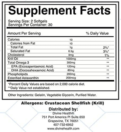 Divine Health Dr.Colbert Md Living Krill Oil 1000Mg Per Softgel Plus Dha & Epa60 Servings