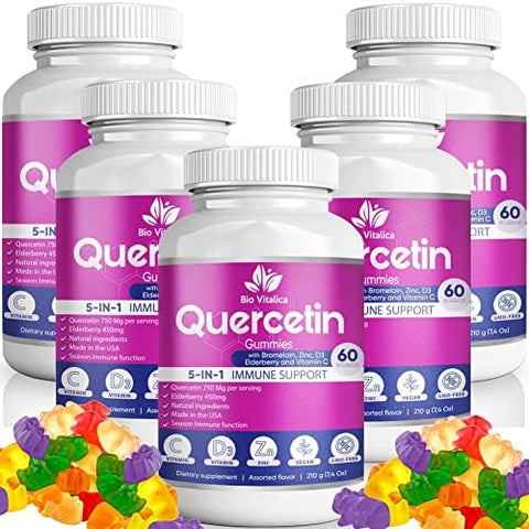 Bio Vitalica Quercetin Gummies By Biovitalica Quercetin With Bromelain Vitamin C And Zinc & Elderberry + Vitamin D35 In 1 Immune Support Zinc Quercetin 750 Mg For Kids And Adults (1)