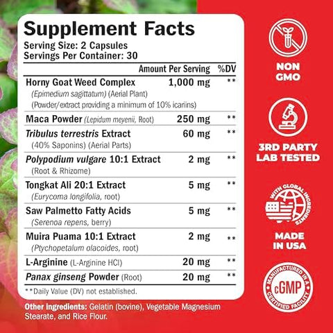 Vimerson Health Multivitamin for Men and Tongkat Ali for Men with Horny Goat Weed Maca Root Powder Tribulus Terrestris Saw Palmetto Extract