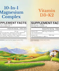 Vitalitown Ultra Magnesium and Vitamin D3 K2 Bundle (Pack of 2) 10 in 1 Magnesium Complex and 10000 IU D3 MK7 for Bone Muscle Heart Sleep Teeth and Immune 90 Mag Capsules and 90 D3 Softgels