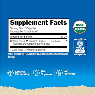 Nutricost Reishi Mushroom Capsules 1500Mg 60 Servings Ccof Made With Organic Reishi Mushroom Vegetarian Gluten 750Mg Per Capsule 120 Capsules
