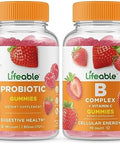 Lifeable Probiotic 2 Billion Cfu + B Complex Gummies Bundle Great Tasting Vitamin Supplement Gluten Gmo Chewable Gummy