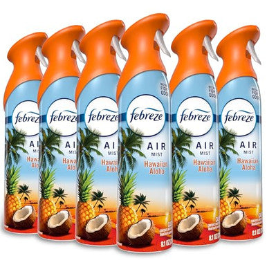 Febreze Air Mist Air Freshener Spray Odor Fighting Room Spray Deodorizer For Home Bathroom Kitchen Office Apartment Dorm Room Classroom Hawaiian Aloha 8.1Oz 6Ct